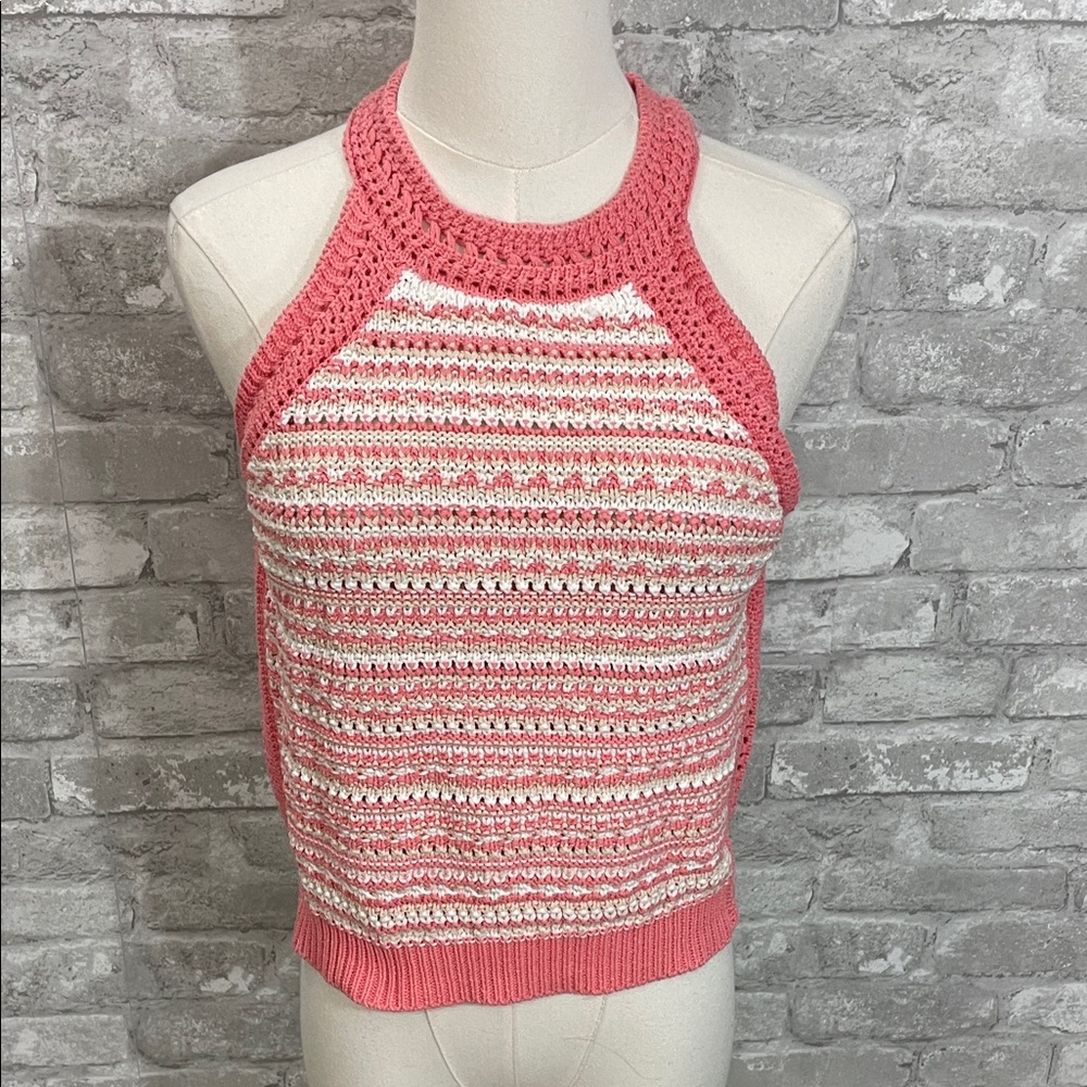 BCBGeneration Pink and Cream Knit Halter Top